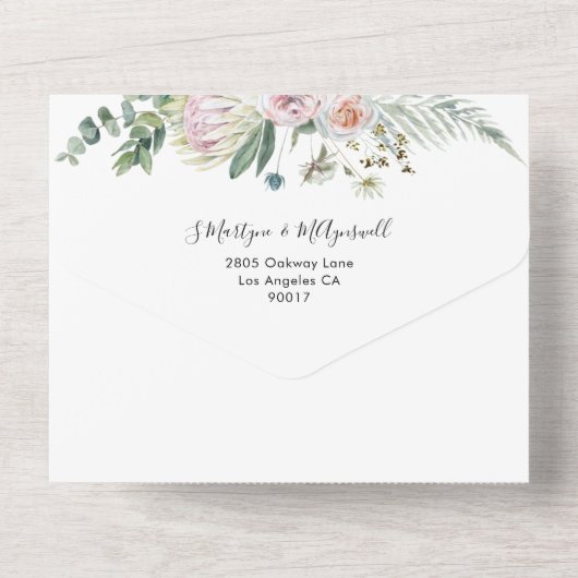 Boho Floral Eucalyptus Waterverf Wedding All In One Uitnodiging (Achterkant)