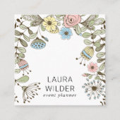 Boho Floral Event Planner Pink Square Business Vierkante Visitekaartje (Voorkant)