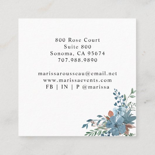 Boho Floral Event Planner Square Visitekaartje (Achterkant)