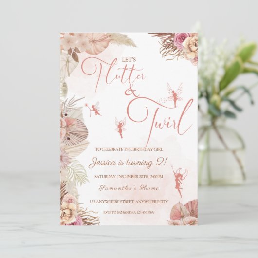 Boho Floral Fairies Birthday Party Kaart (Staand voorkant)