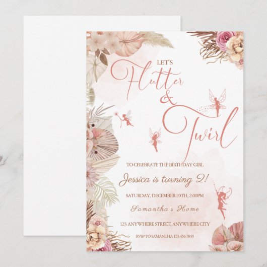 Boho Floral Fairies Birthday Party Kaart (Voorkant / Achterkant)