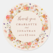 Boho Floral Fall Wedding Dank u Ronde Sticker (Voorkant)