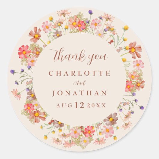 Boho Floral Fall Wedding Dank u Ronde Sticker (Voorkant)