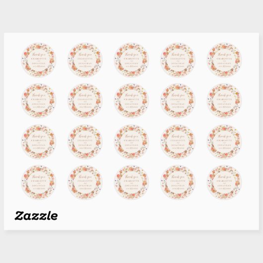Boho Floral Fall Wedding Dank u Ronde Sticker (Vel)