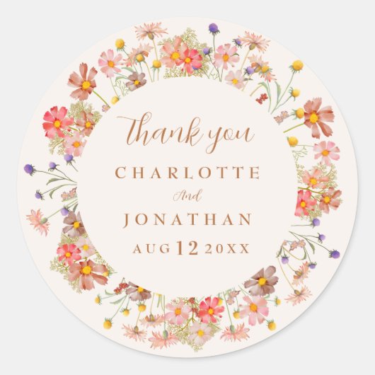 Boho Floral Fall Wedding Dank u Ronde Sticker (Voorkant)