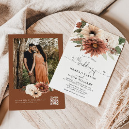 Boho Floral Fall Wedding QR Code RSVP Kaart