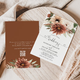 Boho Floral Fall Wedding QR Code RSVP Kaart