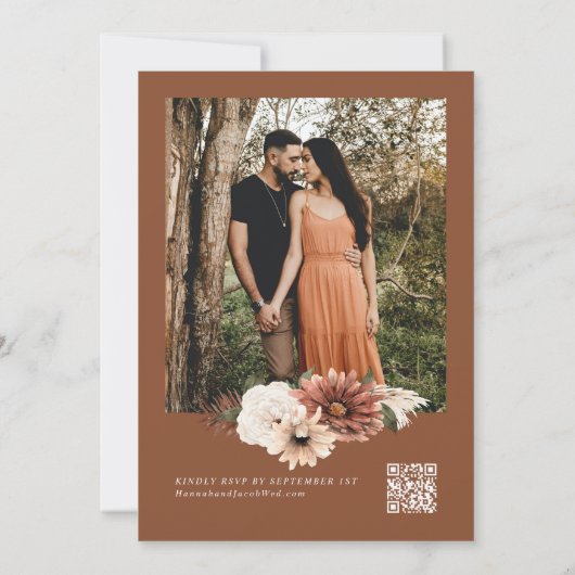 Boho Floral Fall Wedding QR Code RSVP Kaart (Achterkant)