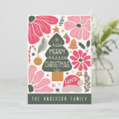 Boho Floral Familie Foto Kerst Kaart (Staand voorkant)
