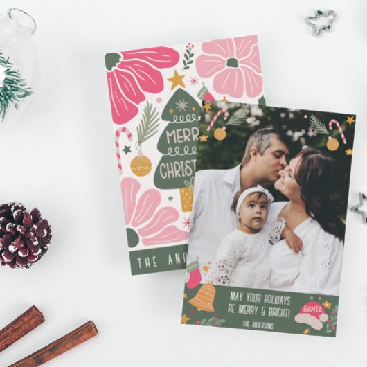 Boho Floral Familie Foto Kerst Kaart