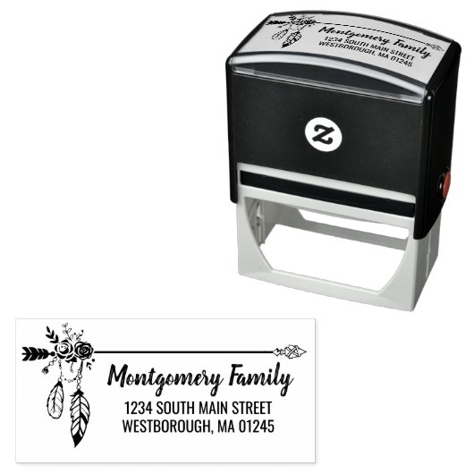 Boho Floral Feather aangepaste naam retouradres Zelfinktende Stempel (In situ)