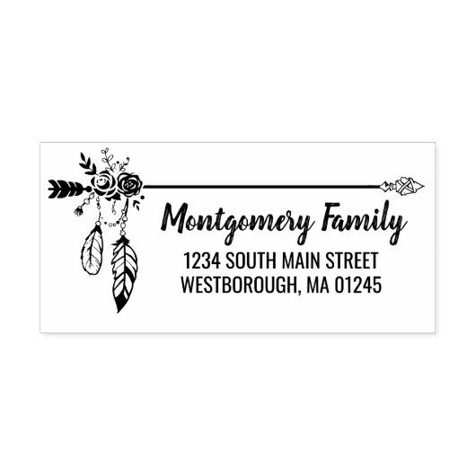 Boho Floral Feather aangepaste naam retouradres Zelfinktende Stempel (Design)