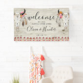 Boho Floral Feather Antler Skull Weddenschap Welko Spandoek (Insitu)