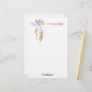 Boho Floral Feather Arrow met schrijfpapier Briefpapier