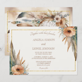 Boho Floral Feather Dreamcatcher Wedding Kaart