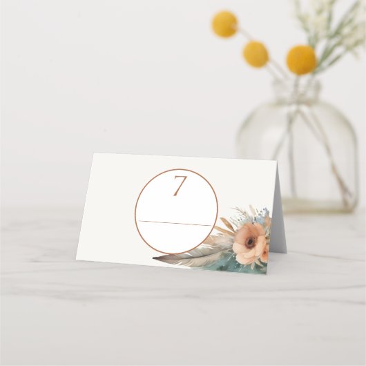 Boho Floral Feather Dreamcatcher Wedding Plaatskaartje (Voorkant)