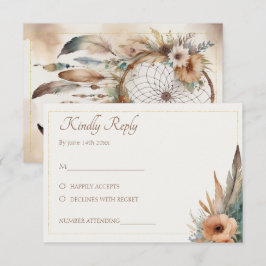 Boho Floral Feather Dreamcatcher Wedding RSVP Kaartje