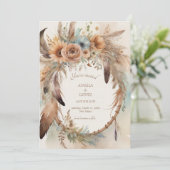 Boho Floral Feather Dreamcatcher Wedding Save The Date (Staand voorkant)