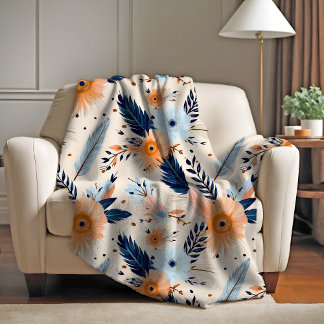 Boho  Floral Feather Pattern Fleece Deken