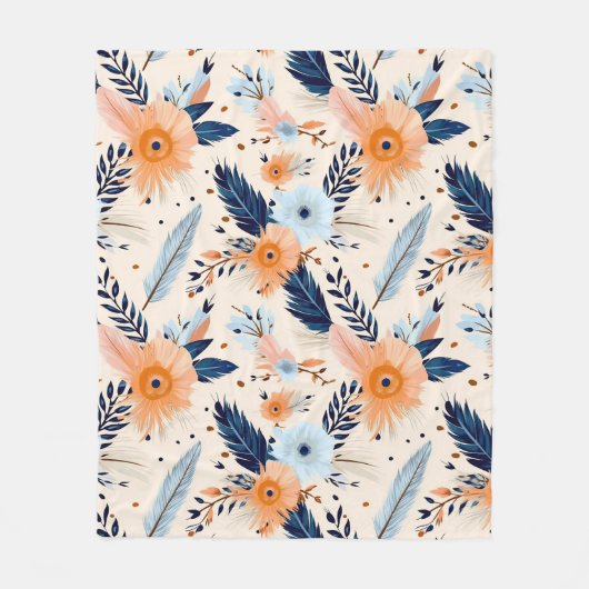 Boho  Floral Feather Pattern Fleece Deken (Voorkant)