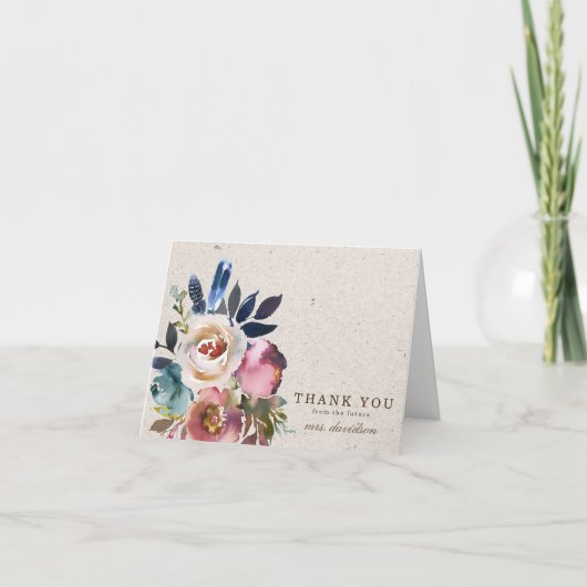 Boho Floral Feather Rustieke Douche Dank u kaart (Voorkant)