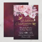 Boho Floral Feathers Burgundy Red Kaart (Voorkant / Achterkant)