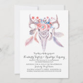 Boho Floral Feathers Deer Antlers Wedding Kaart (Voorkant)