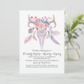 Boho Floral Feathers Deer Antlers Wedding Kaart (Staand voorkant)