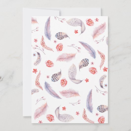 Boho Floral Feathers Deer Antlers Wedding Kaart (Achterkant)