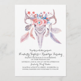 Boho Floral Feathers Deer Antlers Wedding Kaart