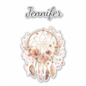 Boho Floral Feathers Dream Catcher gepersonaliseer Sticker (Voorkant)