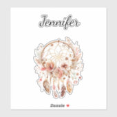 Boho Floral Feathers Dream Catcher gepersonaliseer Sticker (Vel)