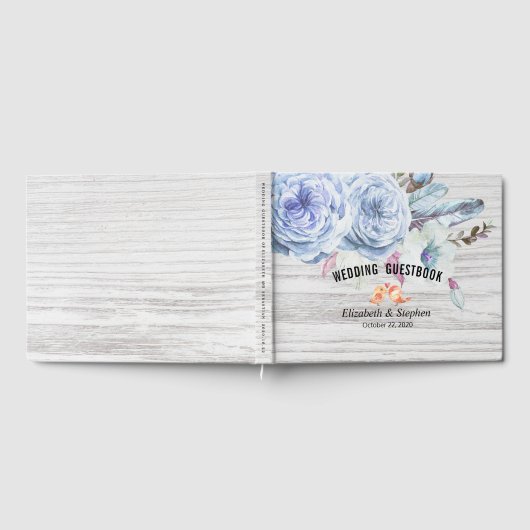 Boho Floral Feathers Rustic Wood Gastenboek (Volledig)