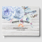 Boho Floral Feathers Rustic Wood Gastenboek (Voorkant)