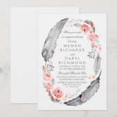 Boho Floral Feathers  verlovingsfeest Kaart (Voorkant / Achterkant)