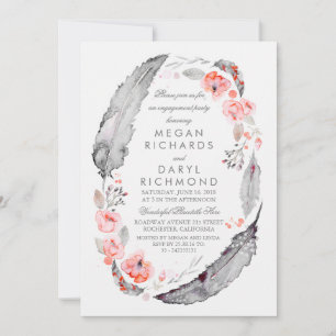 Boho Floral Feathers verlovingsfeest Kaart