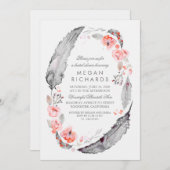 Boho Floral Feathers  Vrijgezellenfeest Kaart (Voorkant / Achterkant)