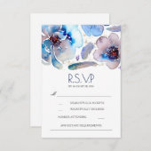 Boho Floral Feathers Waterverf Blue RSVP Card (Voorkant / Achterkant)