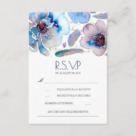 Boho Floral Feathers Waterverf Blue RSVP Card Kaartje