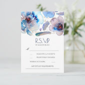 Boho Floral Feathers Waterverf Blue RSVP Card Kaartje (Staand voorkant)