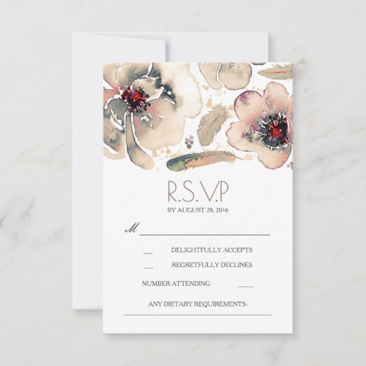 Boho Floral Feathers Waterverf Ivory RSVP Card (Voorkant)