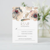 Boho Floral Feathers Waterverf Ivory RSVP Card (Staand voorkant)