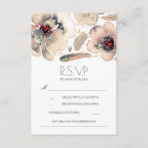 Boho Floral Feathers Waterverf Ivory RSVP Card