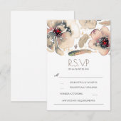 Boho Floral Feathers Waterverf Ivory RSVP Card Kaartje (Voorkant / Achterkant)