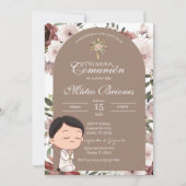 Boho Floral First Communion Invitation Kaart (Voorkant)