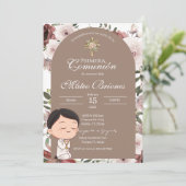 Boho Floral First Communion Invitation Kaart (Staand voorkant)