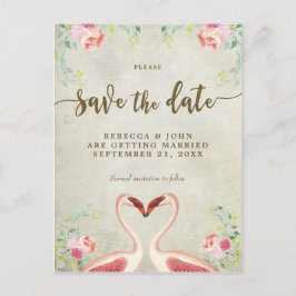 Boho floral flamingo bruiloft Bewaar de datum Aankondigingskaart
