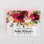 boho floral, flower jarig Briefkaart uitnodiging (Voorkant / Achterkant)