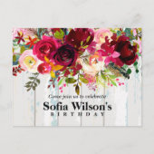 boho floral, flower jarig Briefkaart uitnodiging (Voorkant)