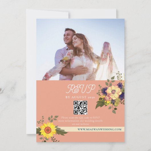 Boho Floral Formele Bruiloft Alles in een Kaart (Achterkant)